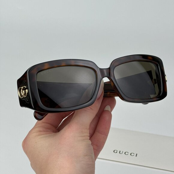 Gucci GG1403S 002 BRAND NEW SUnglasses Dark Havana Brown Unisex Rectangle - Picture 1 of 13